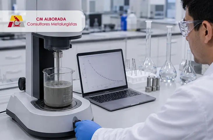 Ensayo de reometría sobre pulpa mineral en laboratorio de fluidos